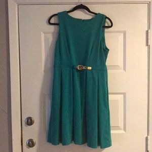 Jennifer Lopez teal knit belted dress, large